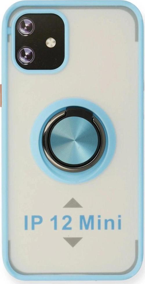 iPhone 12 Kılıf Montreal Yüzüklü Silikon Kapak - Buz Mavi