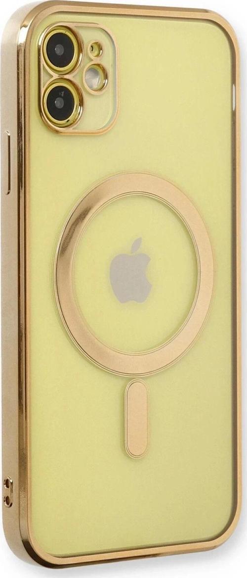 iPhone 12 Kılıf Magneticsafe Lazer Silikon - Gold