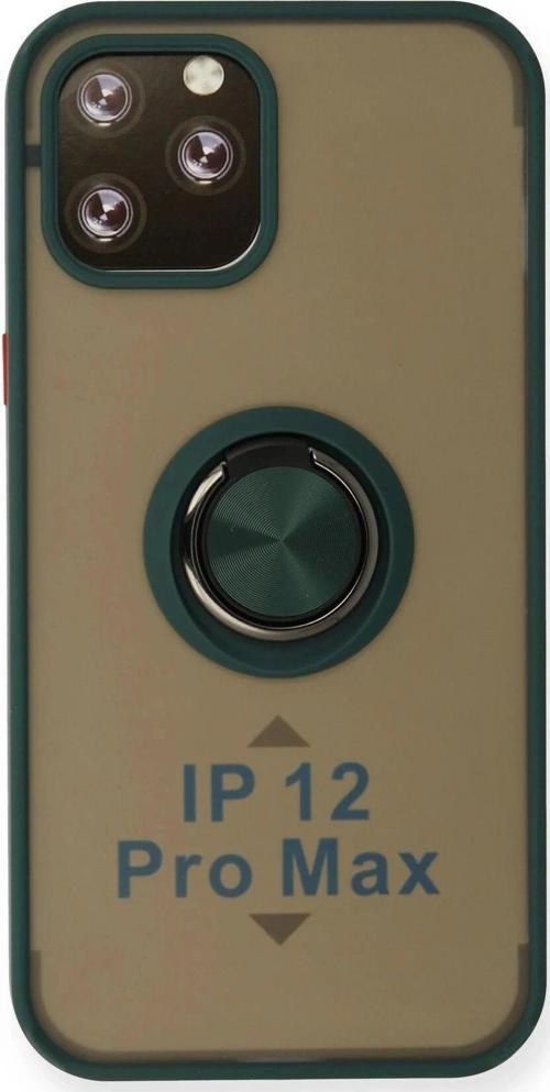 iPhone 12 Pro Max Kılıf Montreal Yüzüklü Silikon Kapak - Yeşil