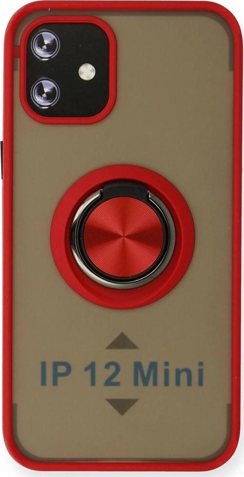 iPhone 12 Kılıf Montreal Yüzüklü Silikon Kapak - Kırmızı