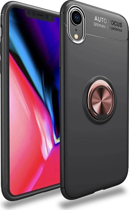 iPhone XR Kılıf Range Yüzüklü Silikon - Siyah-Gold