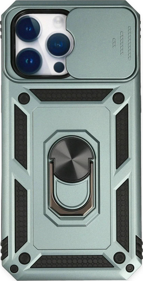 iPhone 14 Pro Max Kılıf Pars Lens Yüzüklü Silikon - Yeşil