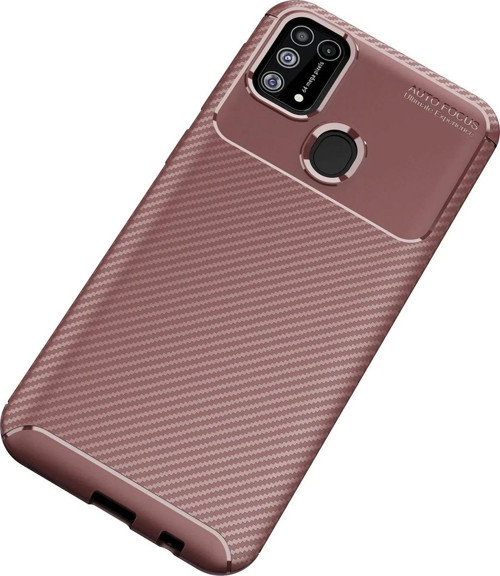 Samsung Galaxy M31 Kılıf Auto Focus Karbon Kapak - Kahverengi