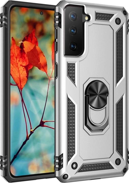 Samsung Galaxy S21 Kılıf Sofya Yüzüklü Silikon Kapak - Gümüş