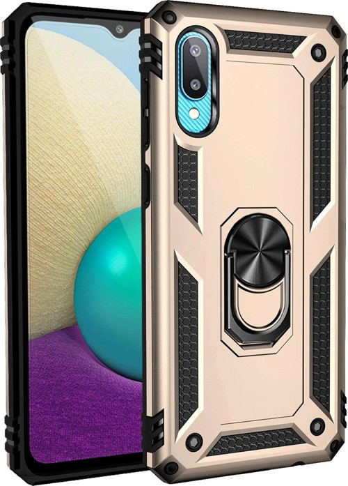 Samsung Galaxy A02 Kılıf Sofya Yüzüklü Silikon Kapak - Gold