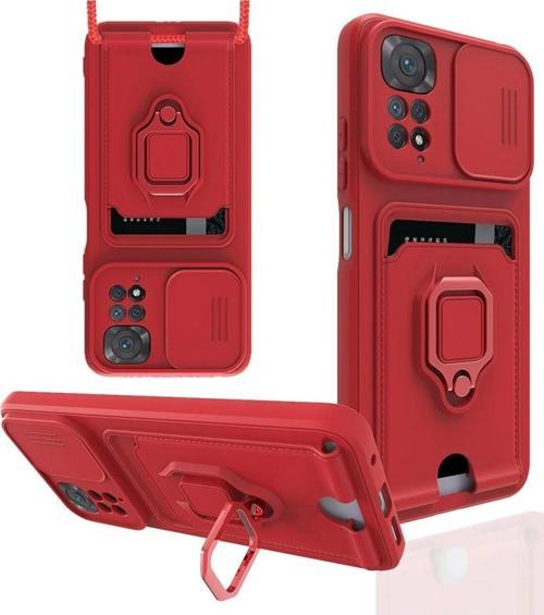 Xiaomi Redmi Note 11 Kılıf Zuma Kartvizitli Yüzüklü Silikon - Kırmızı