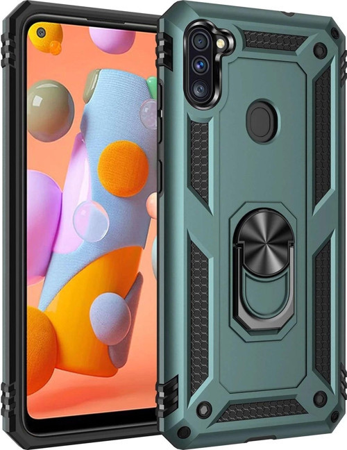 Samsung Galaxy A11 Kılıf Sofya Yüzüklü Silikon Kapak - Yeşil