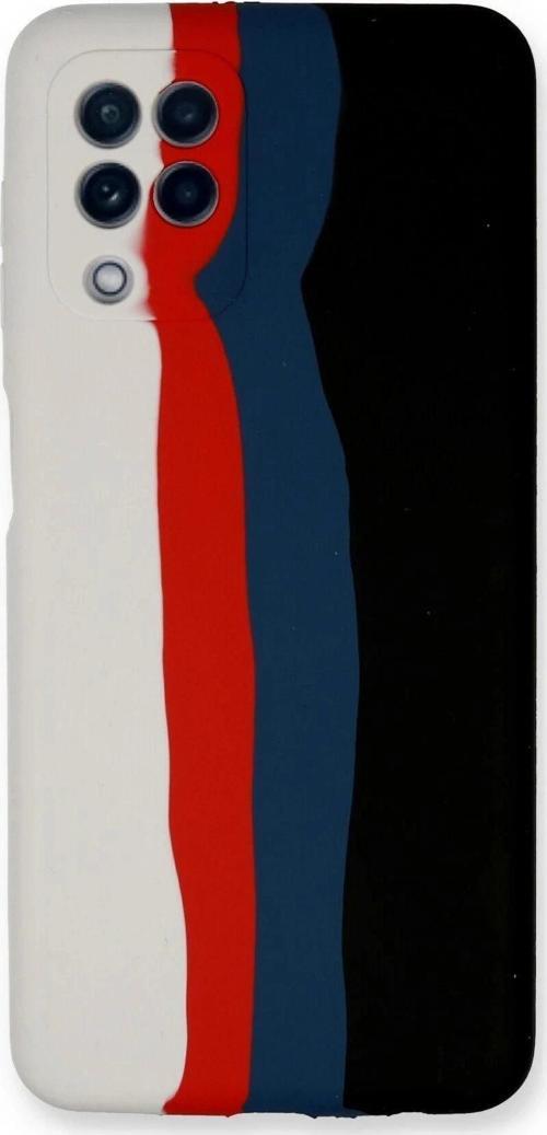 Samsung Galaxy A22 Kılıf Ebruli Lansman Silikon - Beyaz-Siyah