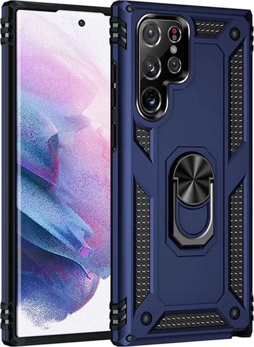 Samsung Galaxy S21 Ultra Kılıf Sofya Yüzüklü Silikon Kapak - Lacivert