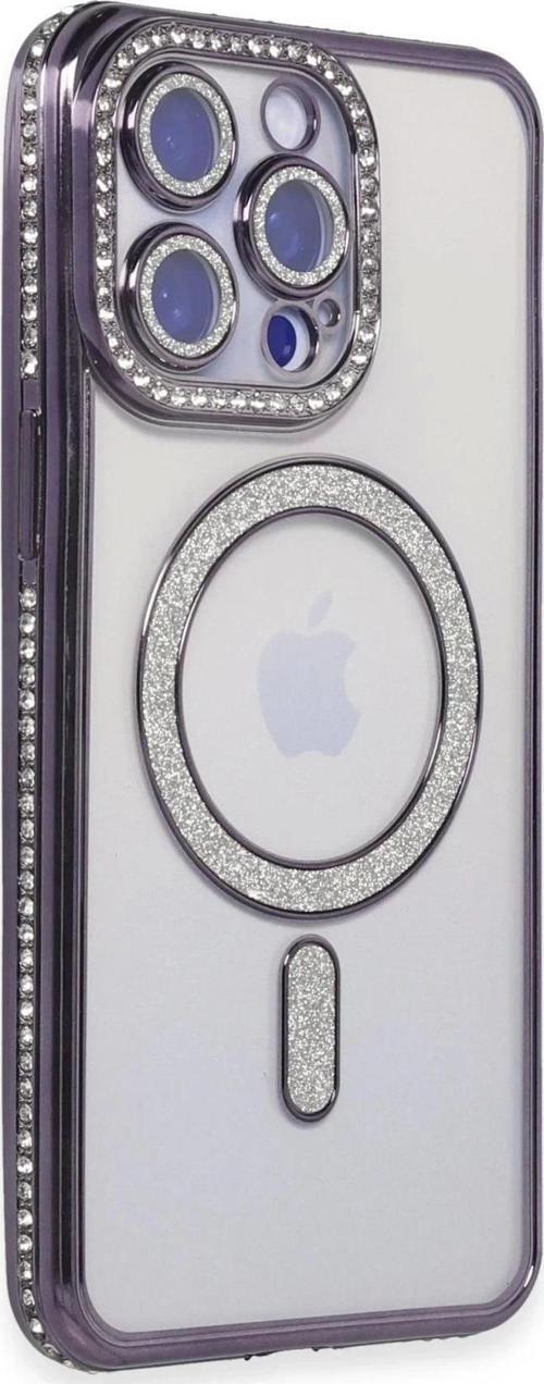 iPhone 14 Pro Max Kılıf Joke Simli Magneticsafe Kılıf - Derin Mor