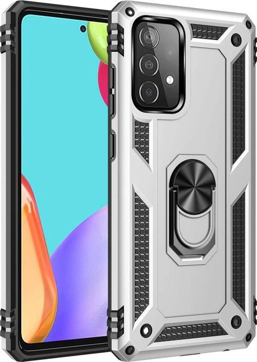 Samsung Galaxy A52 Kılıf Sofya Yüzüklü Silikon Kapak - Gümüş