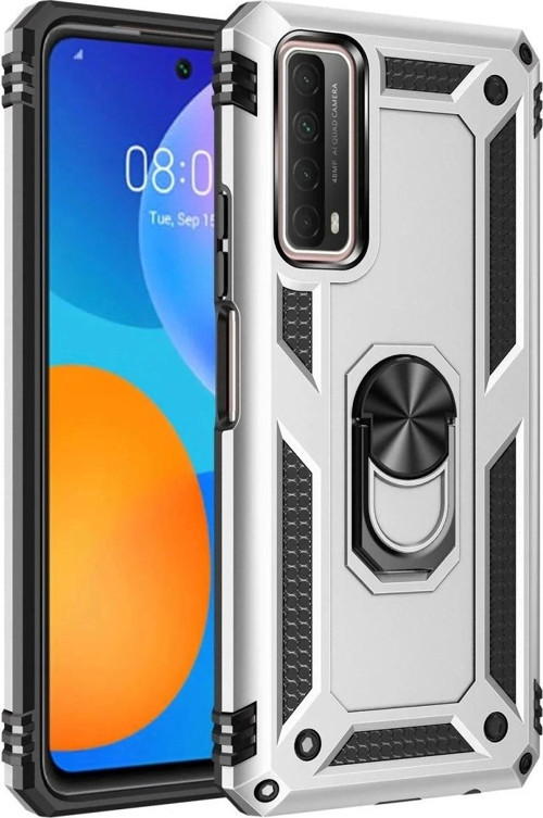 Huawei P Smart 2021 Kılıf Sofya Yüzüklü Silikon Kapak - Gümüş
