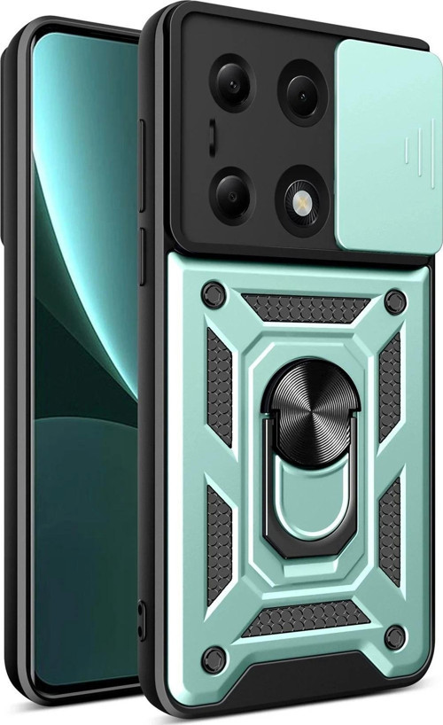 Xiaomi Poco M6 Pro 4G Kılıf Pars Lens Yüzüklü Silikon - Yeşil