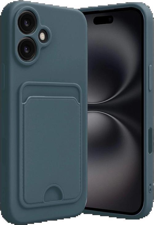 iPhone 16 Kılıf Kelvin Kartvizitli Silikon - Koyu Yeşil