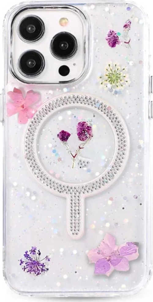 iPhone 15 Pro Flower Magsafe Kapak - Mor