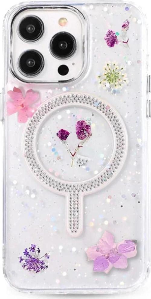 iPhone 15 Pro Max Flower Magsafe Kapak - Mor