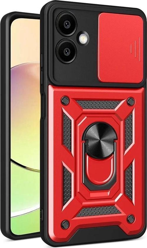 Samsung Galaxy A06 Kılıf Pars Lens Yüzüklü Silikon - Kırmızı