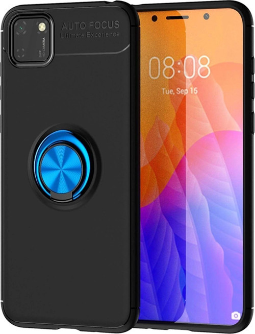 Huawei Y5P Kılıf Range Yüzüklü Silikon - Siyah-Mavi