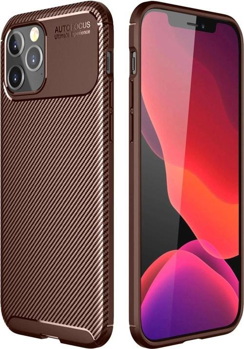 iPhone 12 Pro Max Kılıf Auto Focus Karbon Kapak - Kahverengi