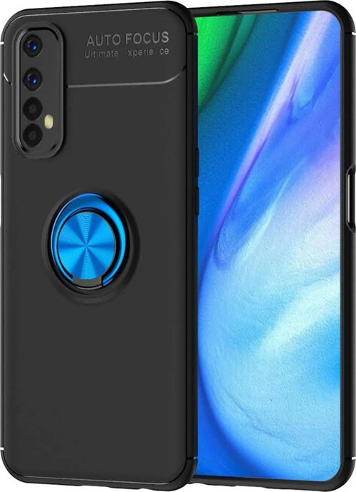 Realme 7 Kılıf Range Yüzüklü Silikon - Siyah-Mavi