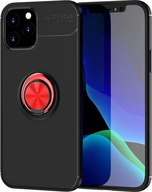 iPhone 12 Kılıf Range Yüzüklü Silikon - Siyah-Kırmızı