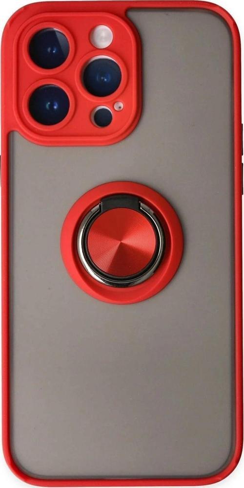 iPhone 14 Pro Max Kılıf Montreal Yüzüklü Silikon Kapak - Kırmızı