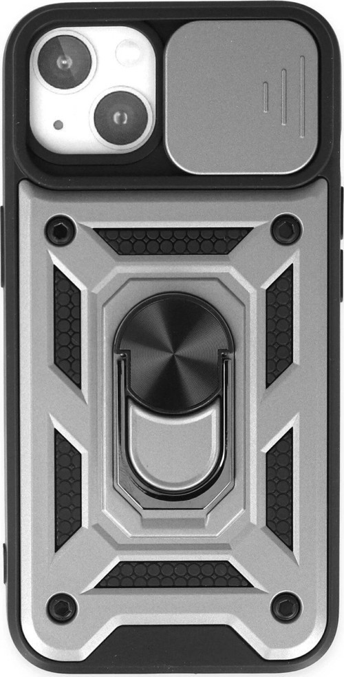 iPhone 14 Kılıf Pars Lens Yüzüklü Silikon - Gümüş