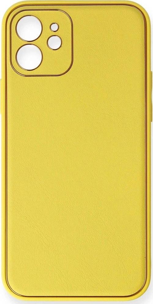iPhone 12 Kılıf Coco Deri Silikon Kapak - Sarı