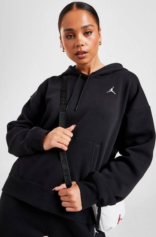 Jordan Essential Fleece Pullover Loose Fit Hoodie Kadın Bol Kesim Kapüşonlu Sweatshirt Siyah