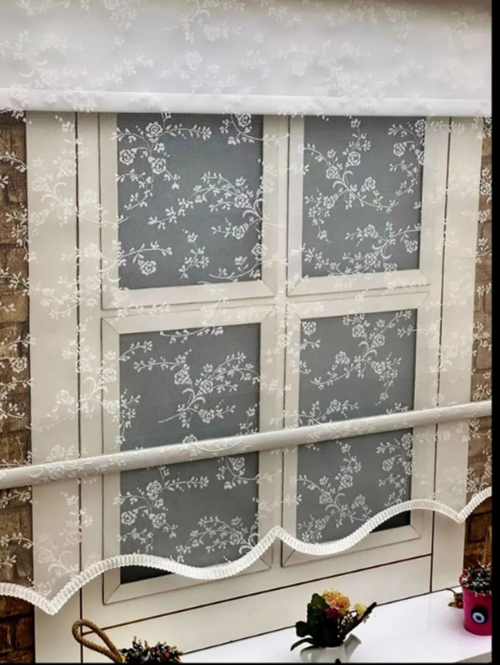 Çiçek Desen Çiftli Sistem Mekanizmalı Tül ve Stor Perde 