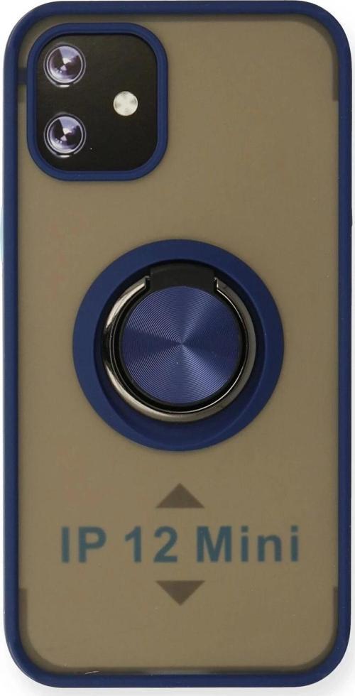 iPhone 12 Mini Kılıf Montreal Yüzüklü Silikon Kapak - Lacivert