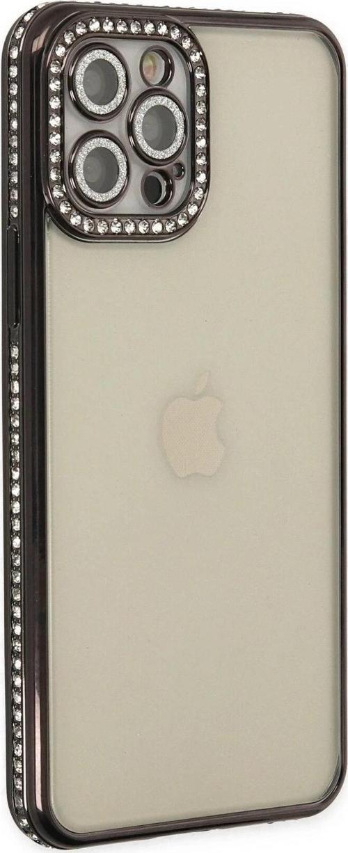 iPhone 12 Pro Kılıf Joke Taşlı Silikon - Siyah