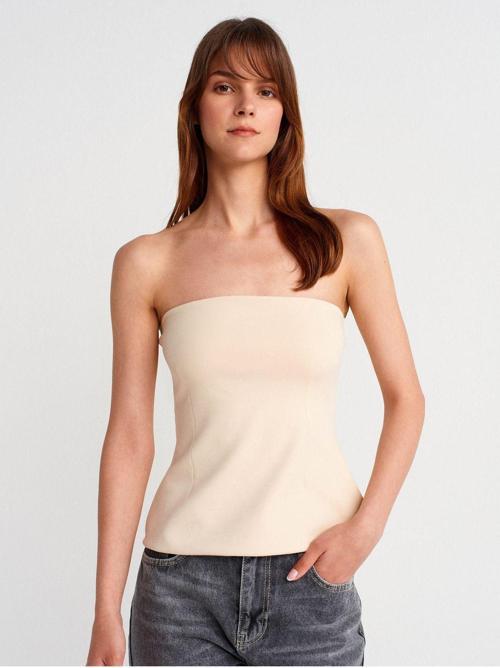 Kadın Taş Bej Straplez Büstiyer Top T-shirt - 31860