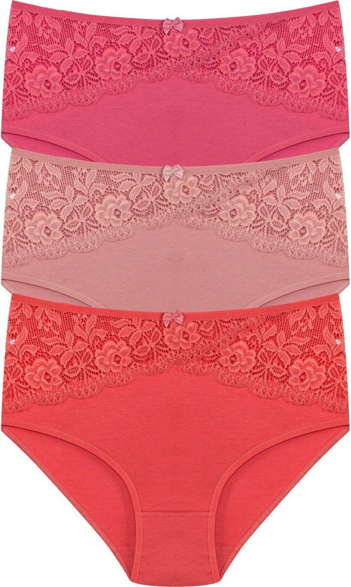 3'Lü Pamuklu Bel Dantel Detaylı Yüksek Bel Büyük Beden Bato Kadın Külot