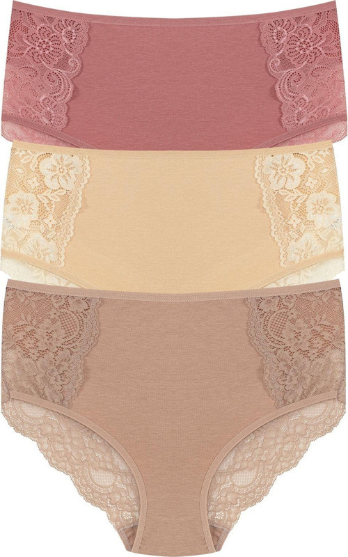 3'Lü Pamuklu Ön Ve Arka Dantelli Yüksek Bel Büyük Beden Kadın Külot