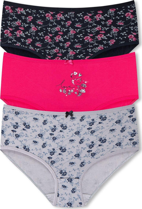 3'Lü Pamuklu Desenli Yüksek Bel Büyük Beden Külot