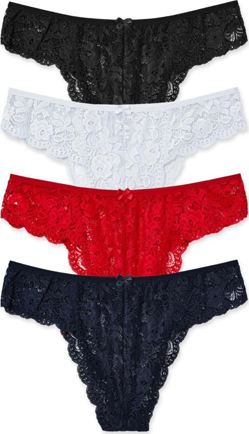 4'Lü Dantelli Yüksek Bel Büyük Beden Brazil Kadın Külot