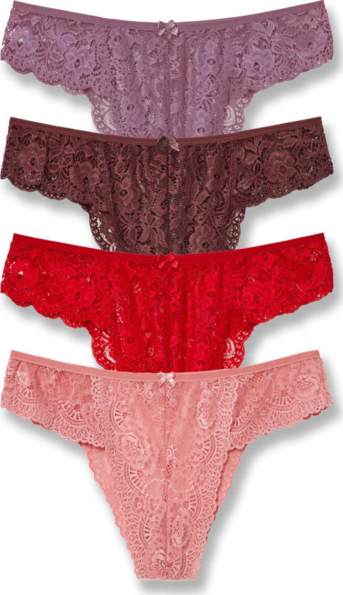 4'Lü Dantelli Yüksek Bel Büyük Beden Brazil Kadın Külot