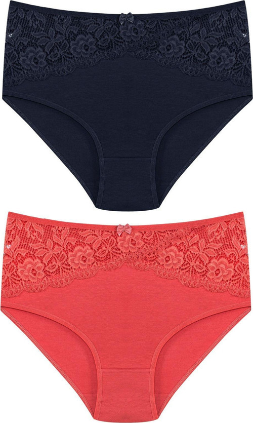 2'Li Pamuklu Bel Dantel Detaylı Yüksek Bel Büyük Beden Bato Kadın Külot