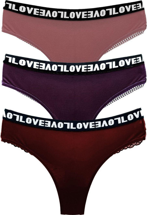 3'Lü Love Lastik Pamuklu Arkası Dantel Tanga Kadın Külot