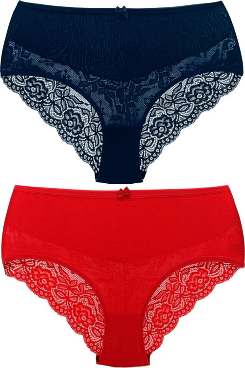 2'Li Pamuklu Yüksek Bel Dantel Detaylı Büyük Beden Kadın Külot