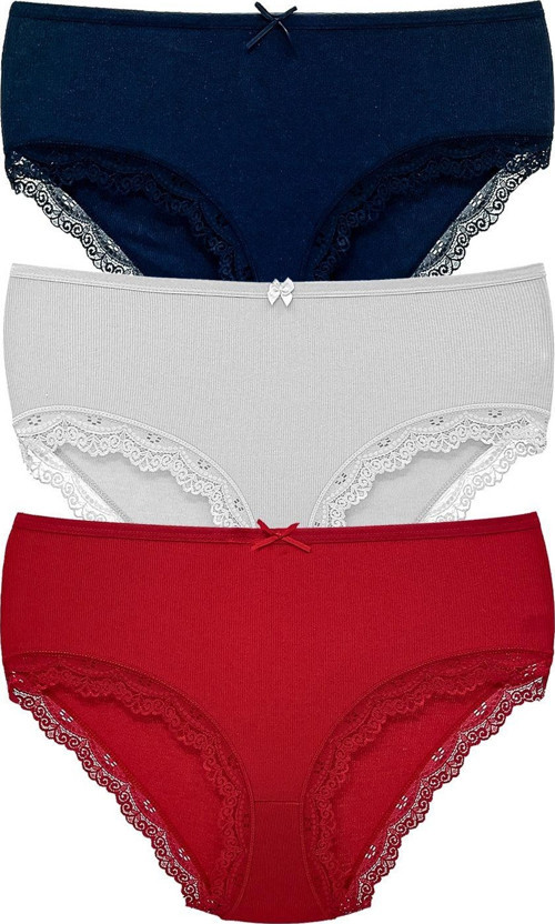 3'Lü Kaşkorse Paçası Dantel Detaylı Yüksek Bel Büyük Beden Bato Kadın Külot