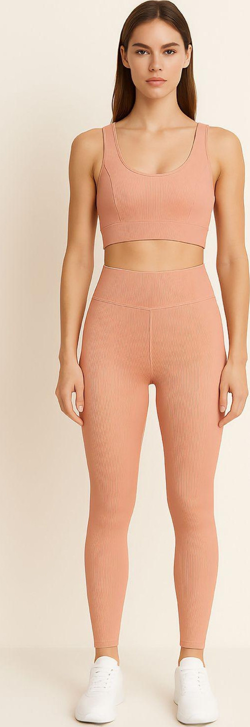 Yüksek Bel Toparlayıcı Ripli Fitilli Spor Kadın Tayt | Yavruağzı