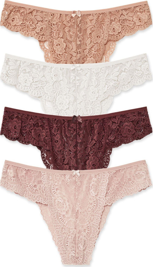 4'Lü Dantelli Yüksek Bel Büyük Beden Brazil Kadın Külot