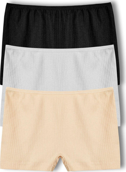 3'Lü Pamuklu Fitilli Boxer Kadın Külot