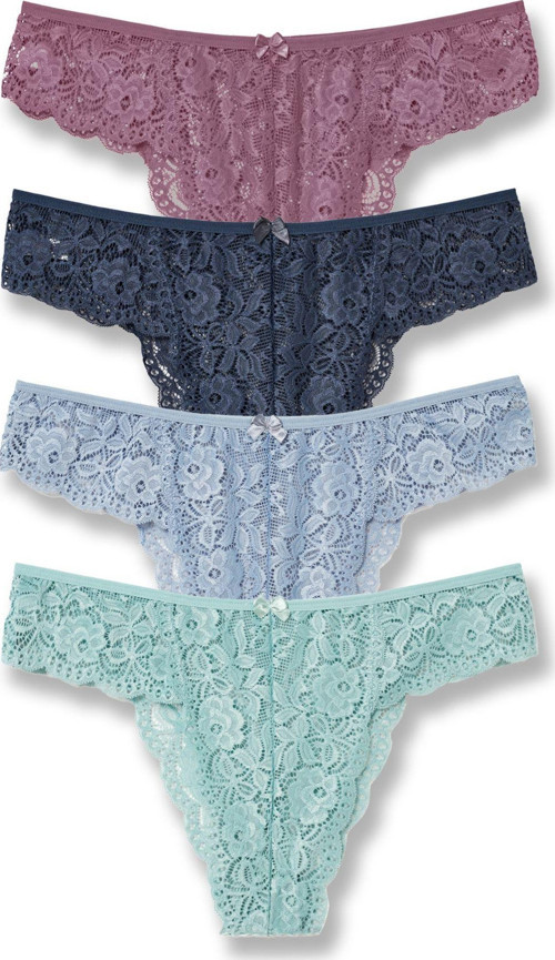 4'Lü Dantelli Yüksek Bel Büyük Beden Brazil Kadın Külot