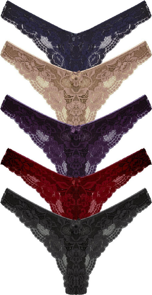 5'Li Dantelli Yüksek Bel Brezilya Kesim Tanga Kadın Külot