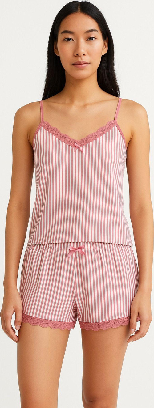 Pamuklu Yaka Dantel Detaylı Ince Askılı Atlet Ve Şort Kadın Pijama Takım