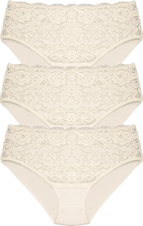 3'Lü Pamuklu Bel Dantel Detaylı Yüksek Bel Büyük Beden Kadın Külot
