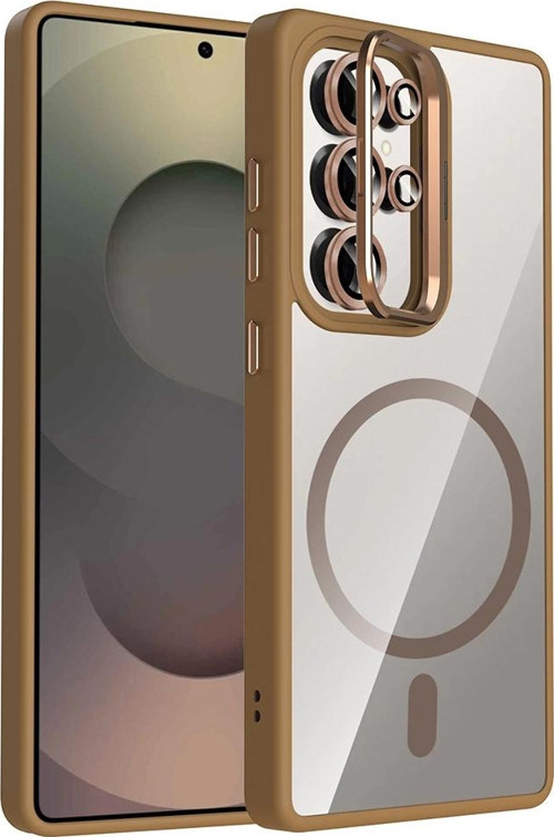 Galaxy S25 Ultra Kılıf Standlı ve Kamera Lens Hediyeli M-Safe Şarj Özellikli Zore Etro Kapak